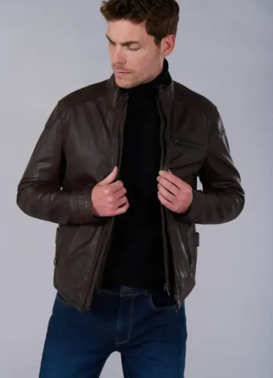 Blouson cuir avec col amovible-jerem Cheap