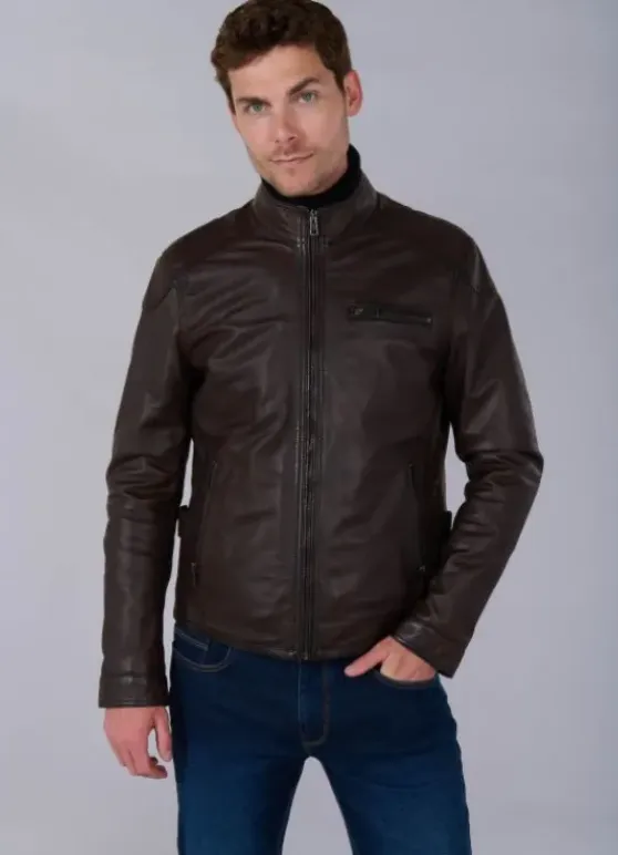 Blouson cuir avec col amovible-jerem Cheap
