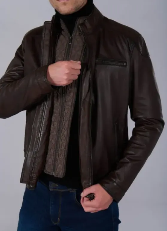 Blouson cuir avec col amovible-jerem Cheap