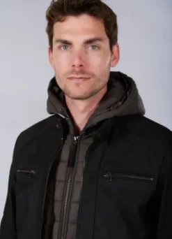 Blouson en cuir avec capuche amovible-jerem Fashion