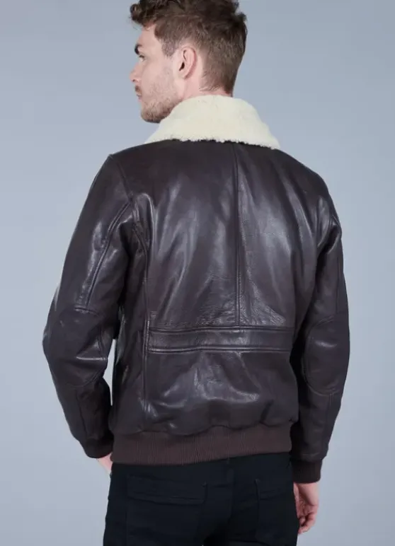 Blouson en cuir avec col amovible-jerem Fashion