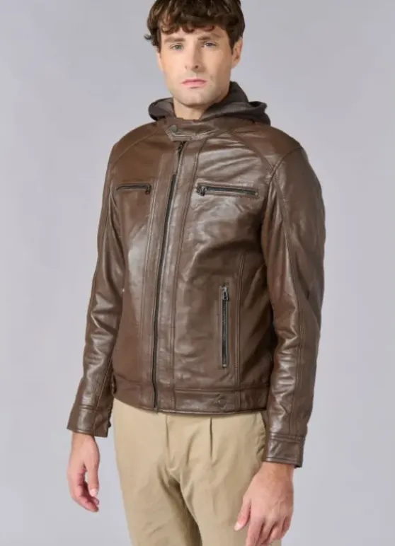 Blouson en cuir à col montant-jerem Hot
