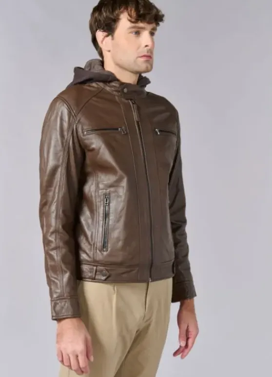 Blouson en cuir à col montant-jerem Hot
