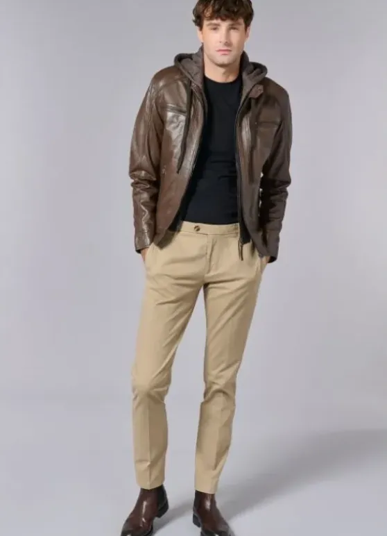 Blouson en cuir à col montant-jerem Hot
