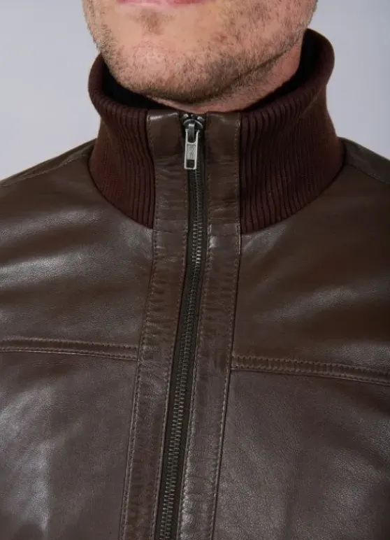 Blouson en cuir à col montant-jerem Store