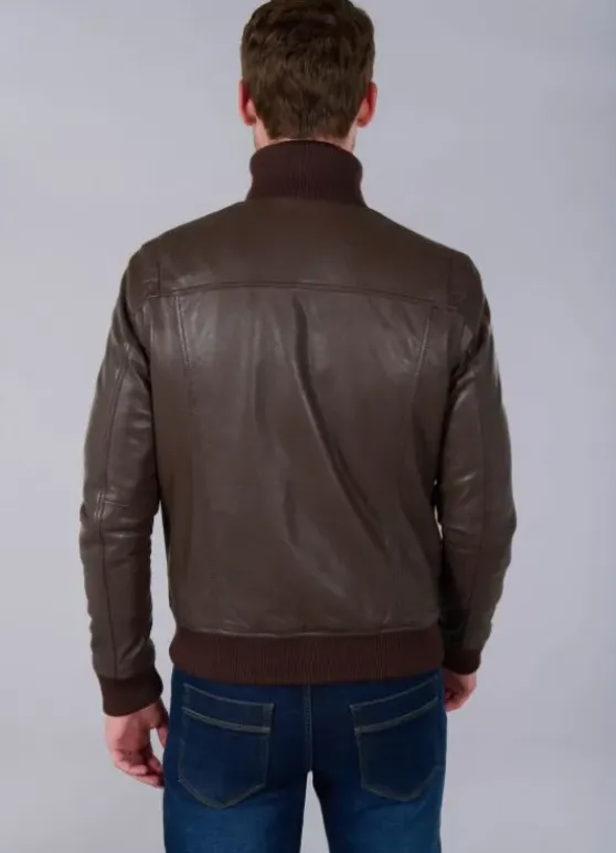 Blouson en cuir à col montant-jerem Store