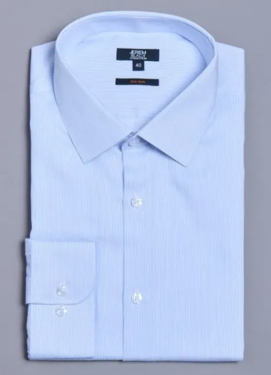 Chemise texturée à fines rayures bleues en pur coton SANS REPASSAGE – Confort fit-jerem Clearance